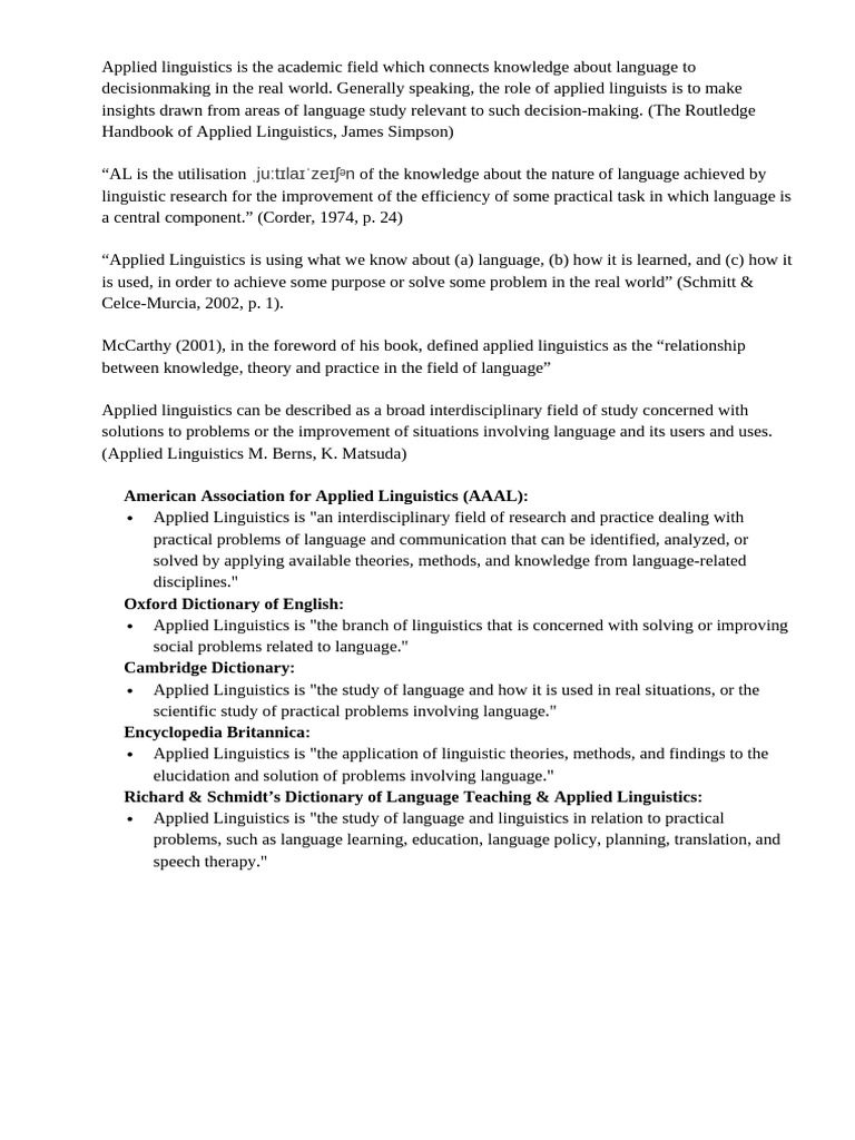 Applied Linguistics Is The Academic Field Which Connects Knowledge ...