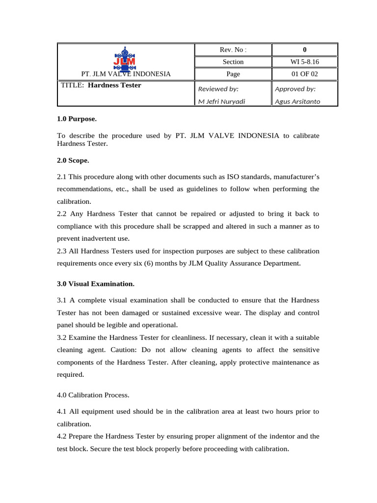 Hardness Tester Calibration Procedure | PDF | Calibration
