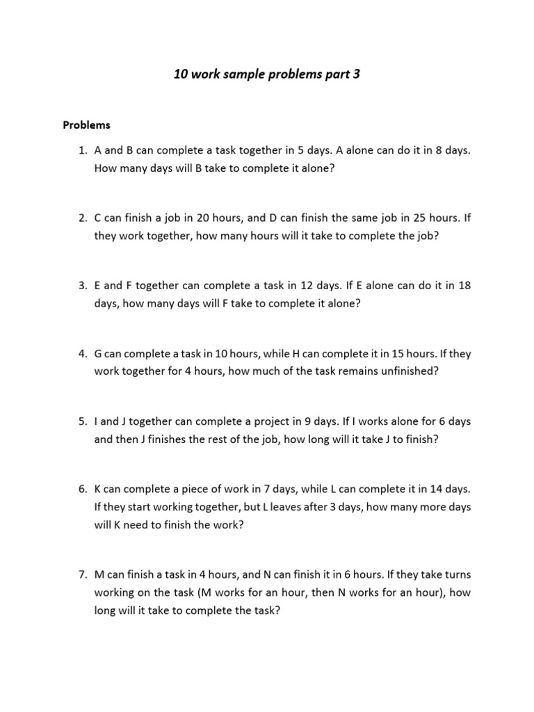 10 Work Sample Problems Part 3 | PDF