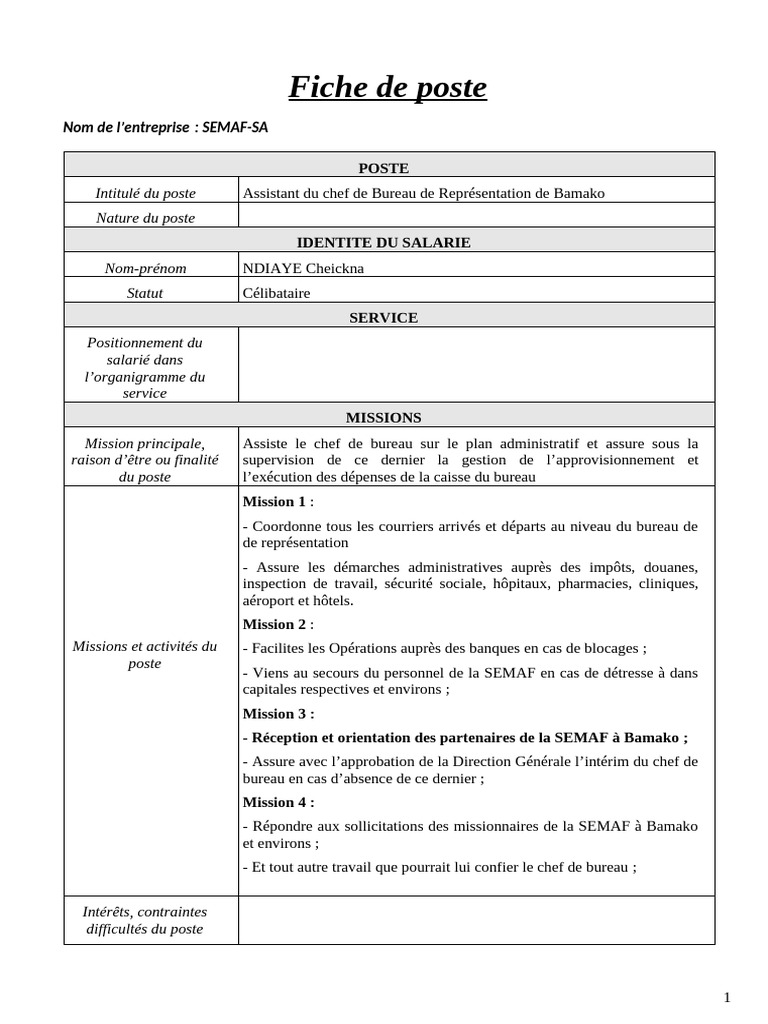 Fiche de poste : Assistant administratif | PDF