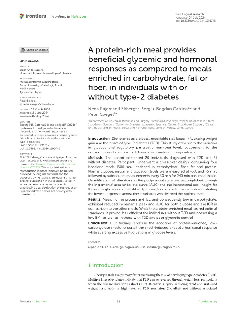 A Protein Rich Meal Provides Beneficial Glycemic and Hormonal Responses ...