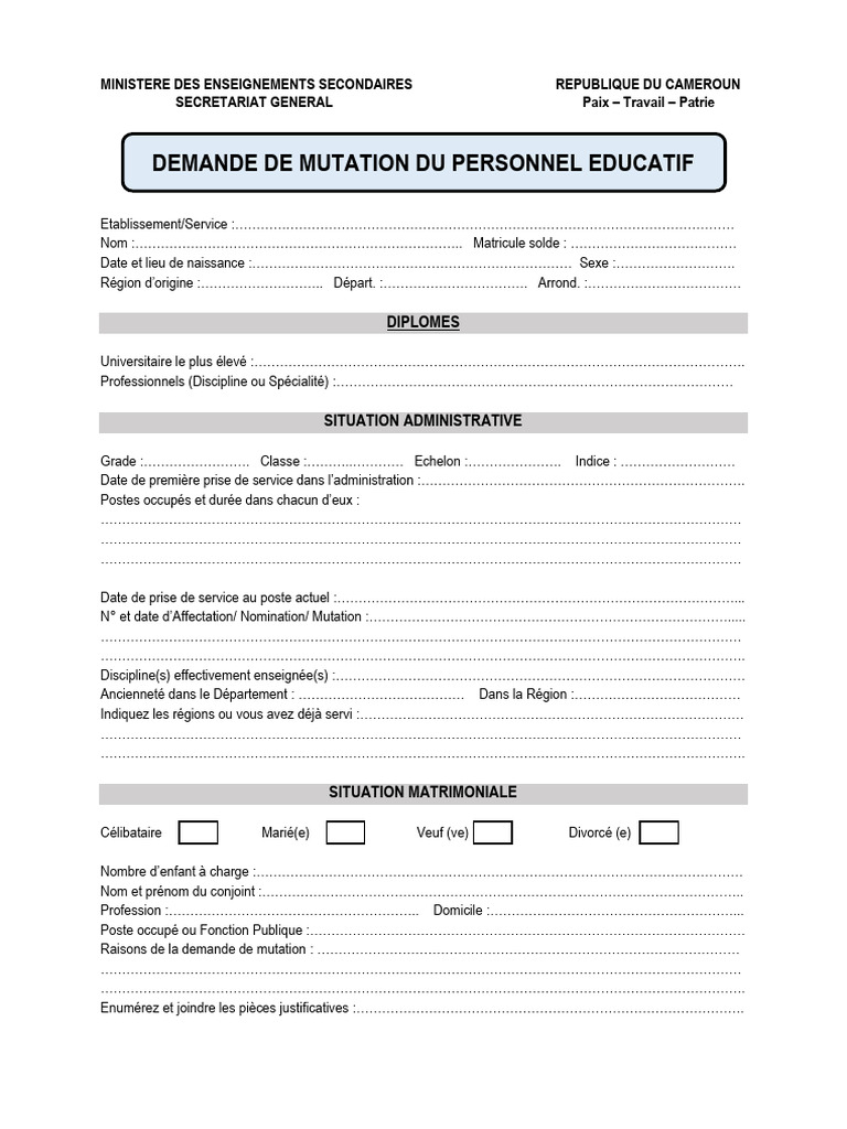 Demande de Mutation Minesec | PDF