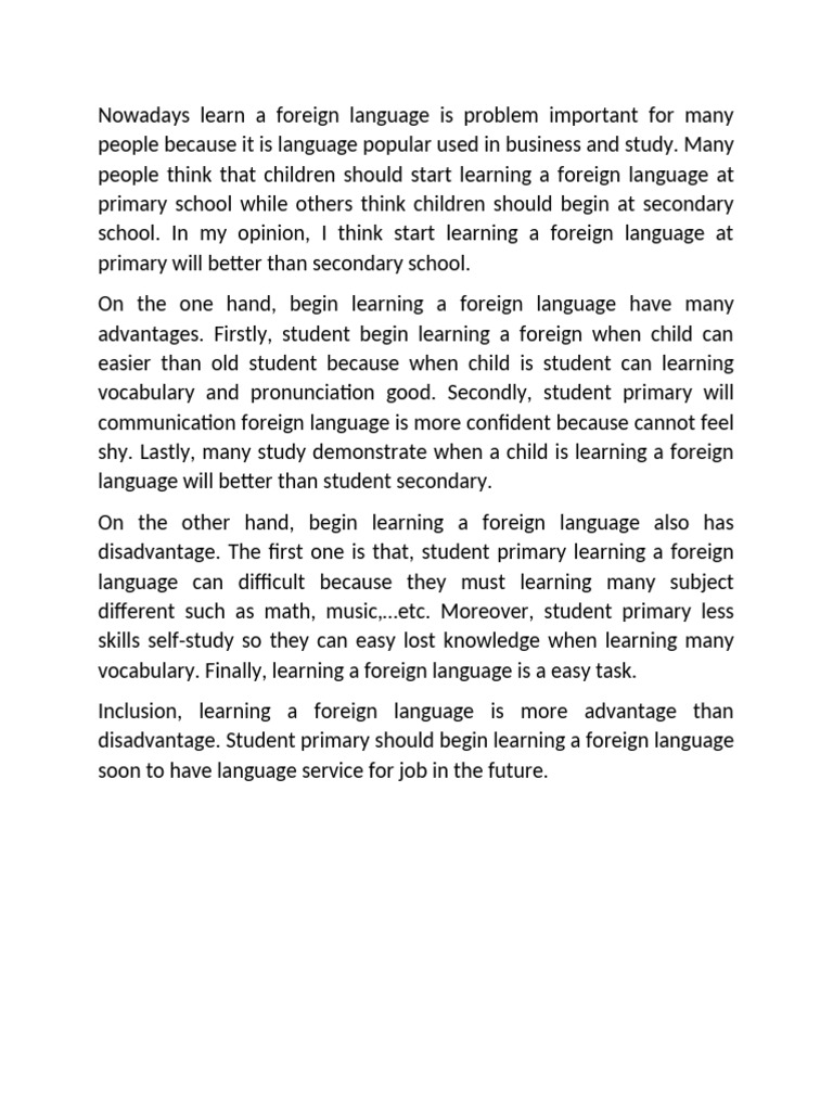 Benefits of Early Foreign Language Learning | PDF