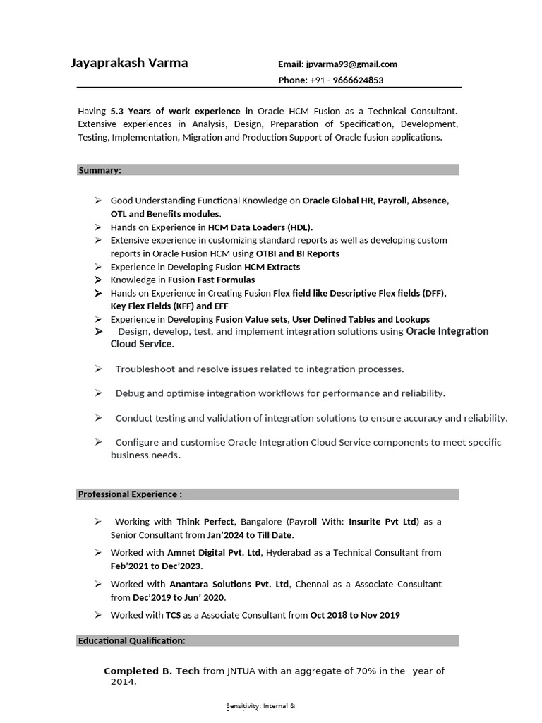 Oracle HCM Fusion Technical Consultant Profile | PDF | Oracle ...