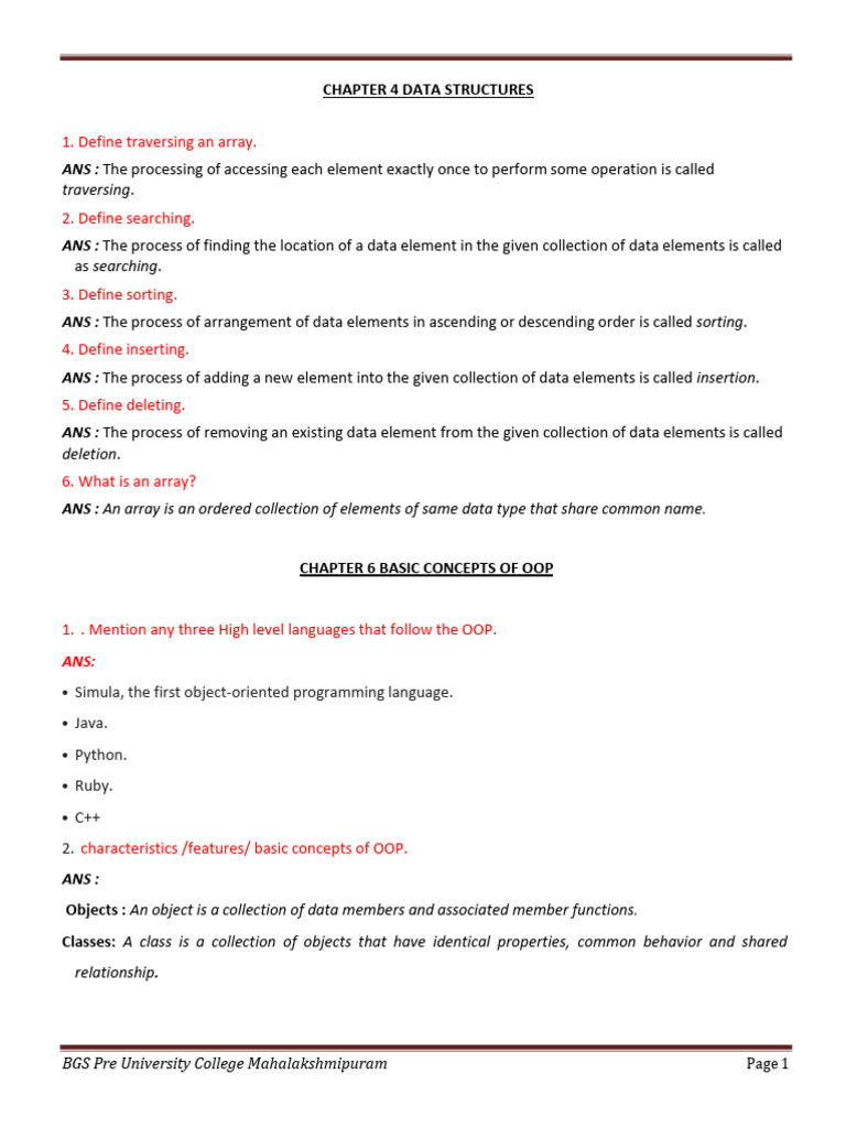Define Traversing An Array.: Chapter 4 Data Structures | PDF | Object ...