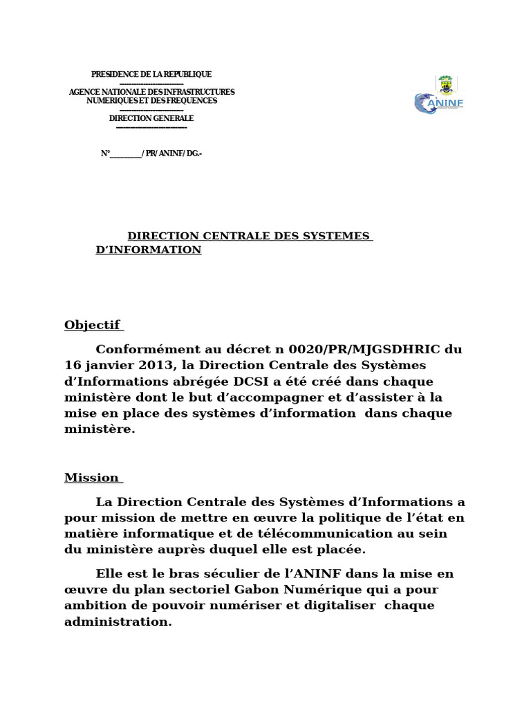 Organisation de la DCSI au Gabon | PDF | Système d'information ...