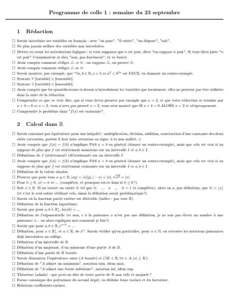 Programme de colle mathématiques 23 sept | PDF | Logique mathématique ...