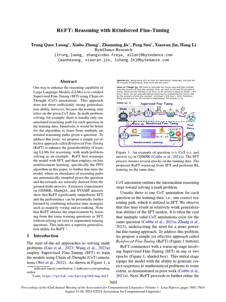 Reinforced Fine-Tuning for Reasoning | PDF | Experiment | Machine Learning