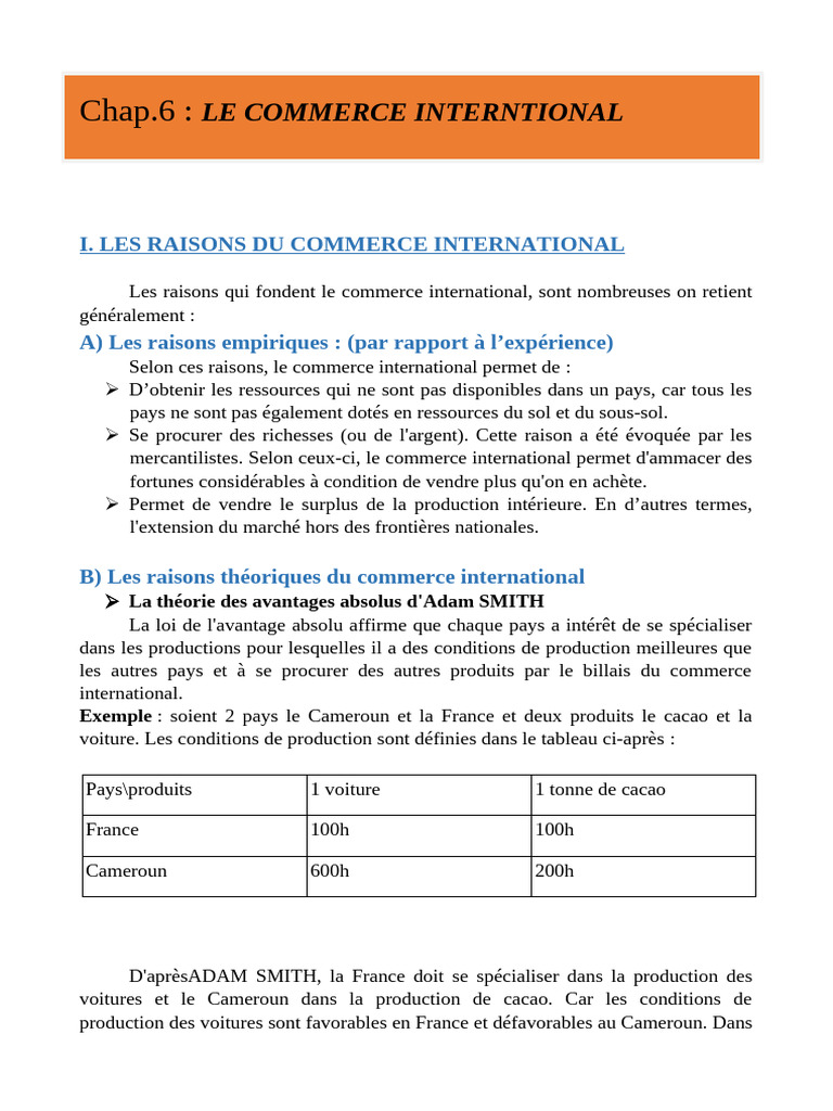 Raisons et théories du commerce international | PDF | Tarif ...