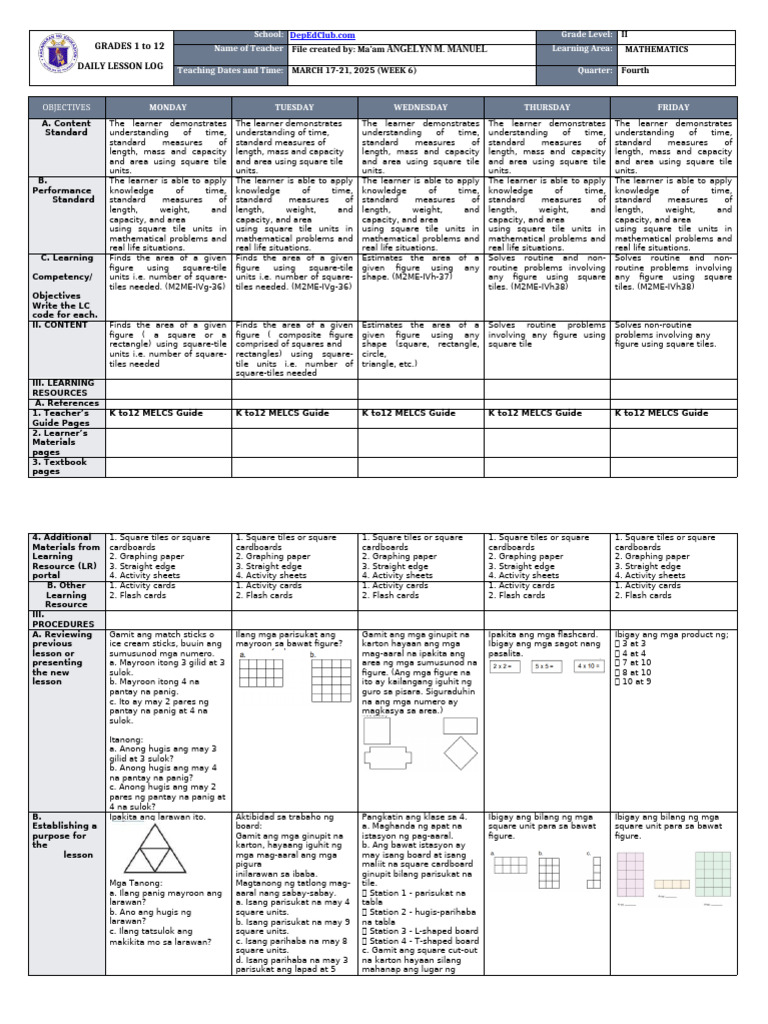 DLL - Mathematics 2 - Q4 - W6 | PDF