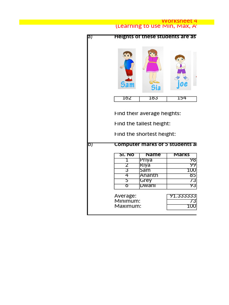Worksheet 3 (Min, Max and Avg) | PDF