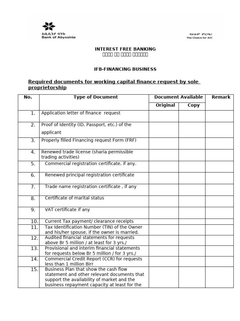 Working Capital Request Sole Prop. | PDF