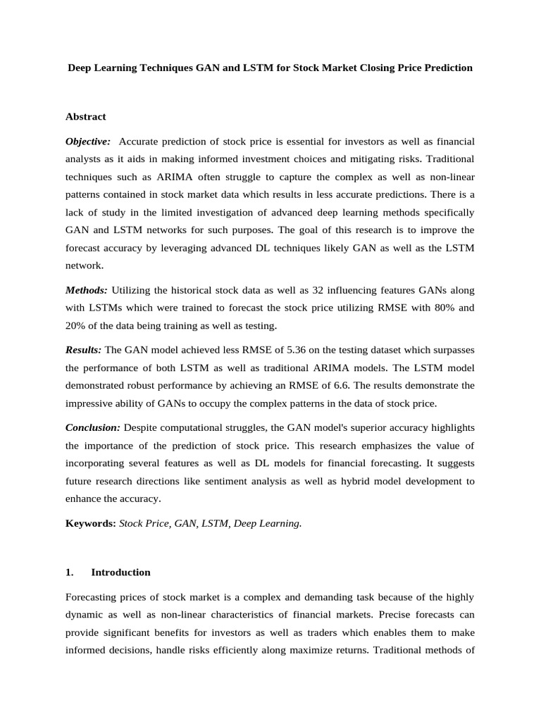 GAN and LSTM for Stock Price Prediction | PDF | Autoregressive ...