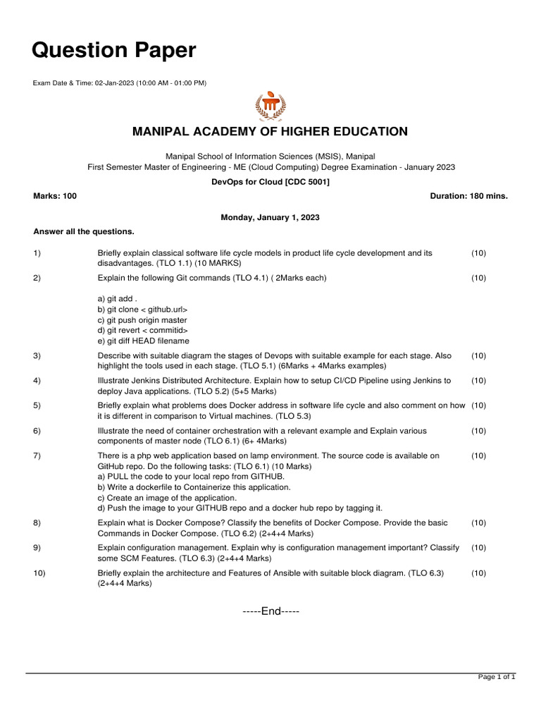 DevOps Exam Paper - ME Cloud Computing | PDF | Cloud Computing ...