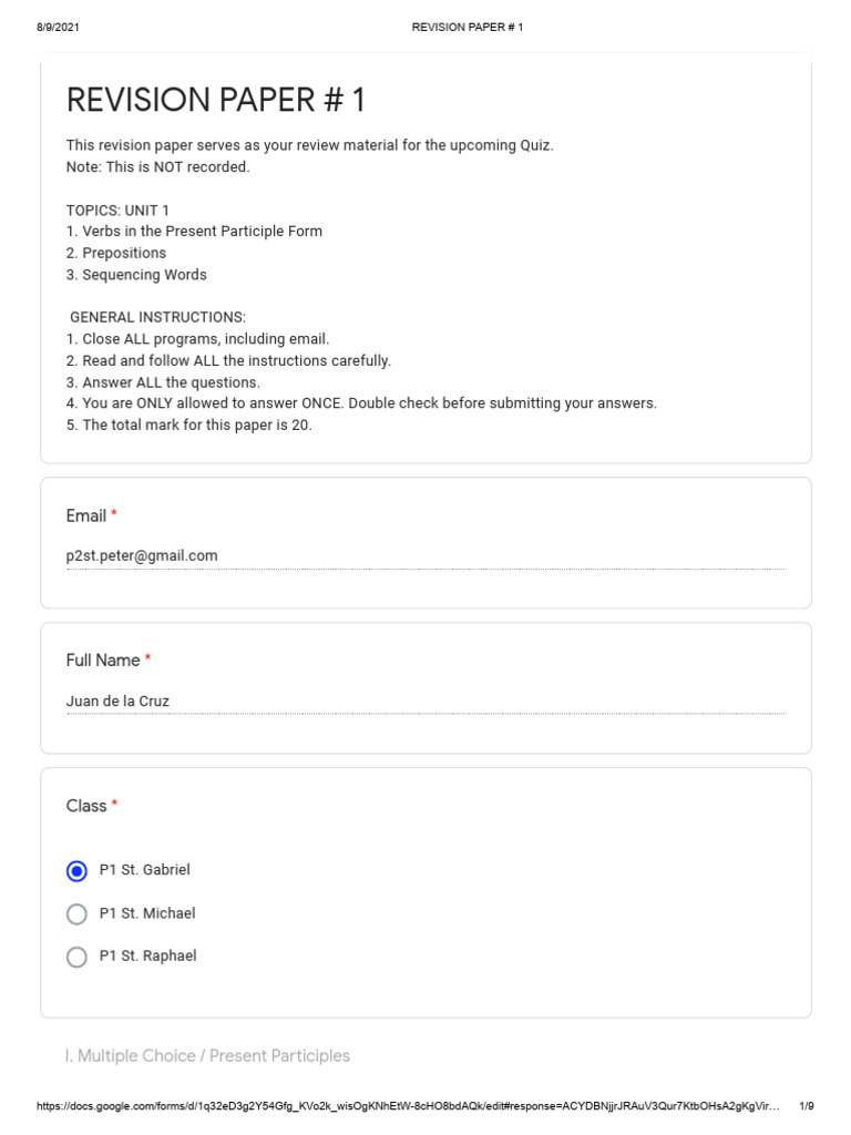 English 1 - Revision Paper 1 - Unit 1 | PDF | Linguistics | Syntax