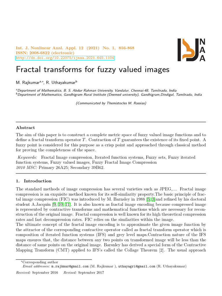 Fractal Transform For Fuzzy Valued Images | PDF | Fuzzy Logic | Data ...