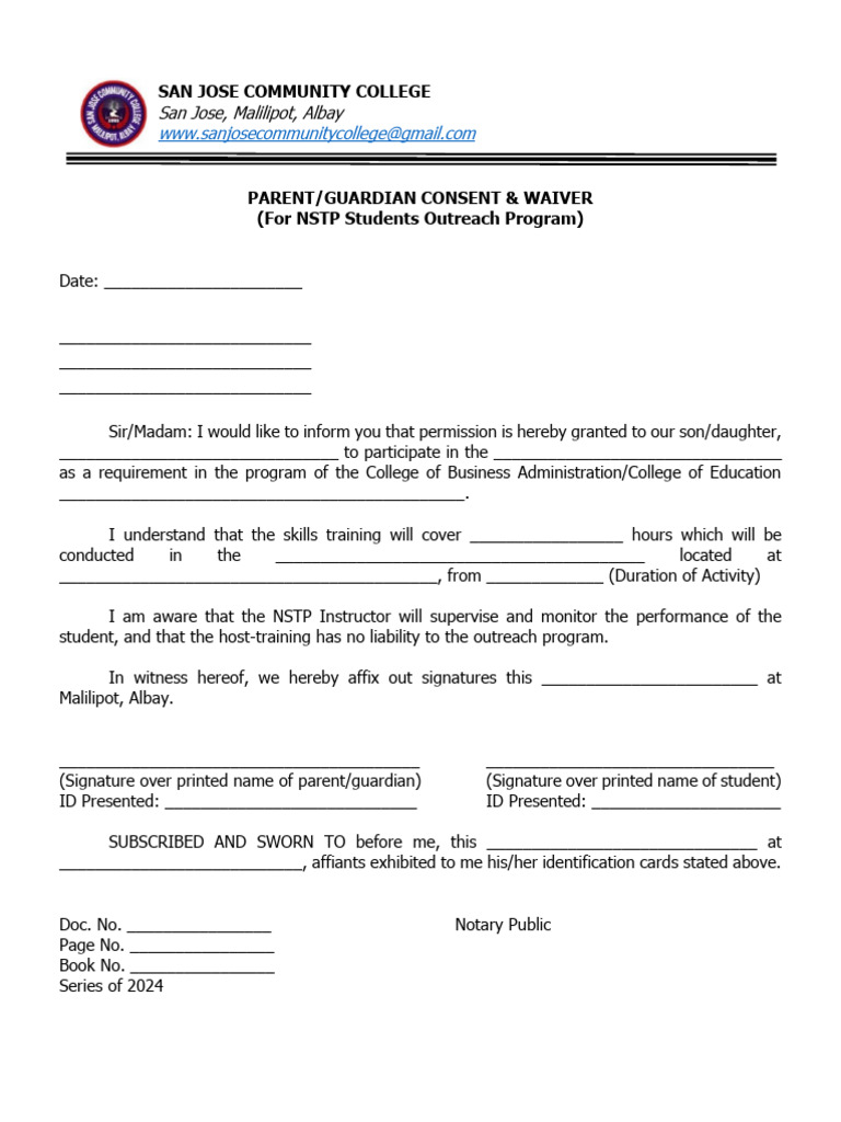 NSTP Student Consent Form Template | PDF