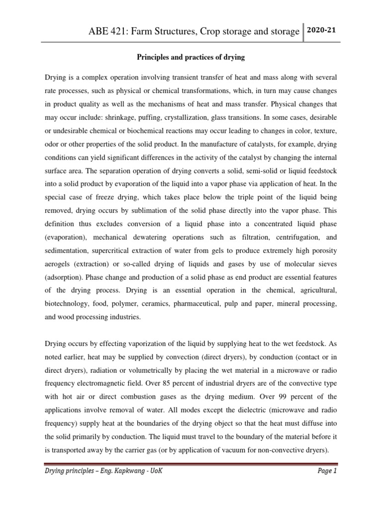 Drying Principles for Crop Storage | PDF | Humidity | Adsorption