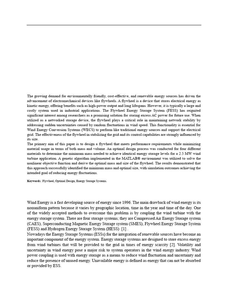 Modeling Optimal Energy Storage For Wind Turbines Using Flywheels | PDF ...