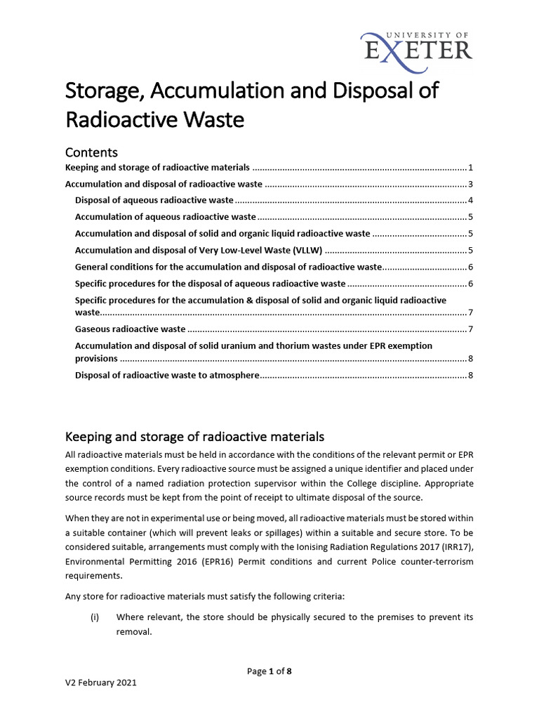 Radioactive Waste Storage and Disposal Guide | PDF | Waste ...