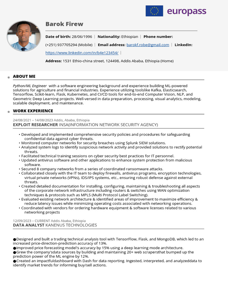 Ethiopian Python/ML Engineer Profile | PDF | Computer Network | Security