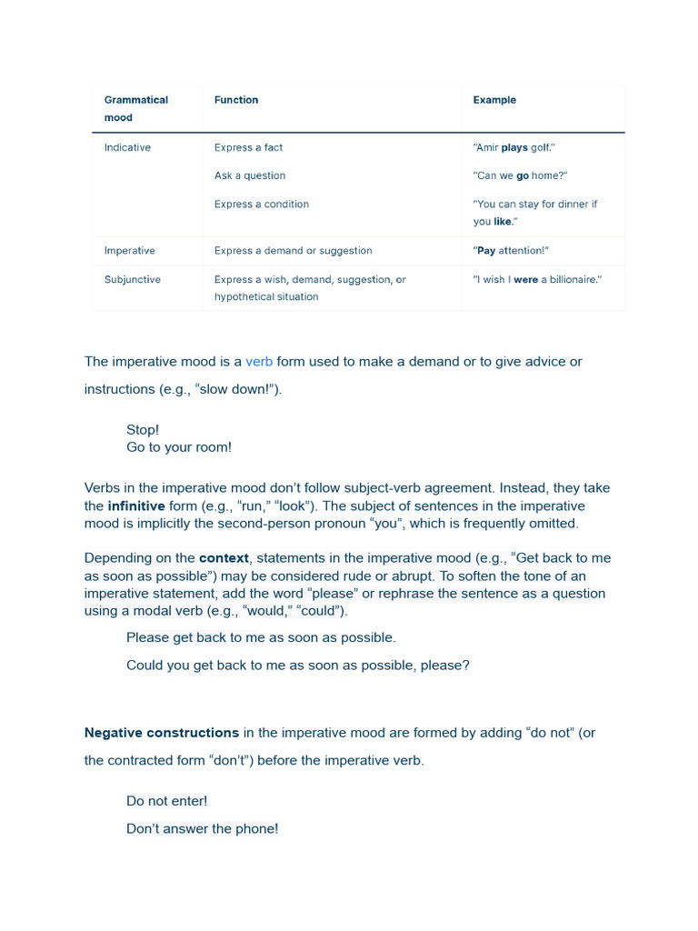 Understanding the Imperative Mood | PDF