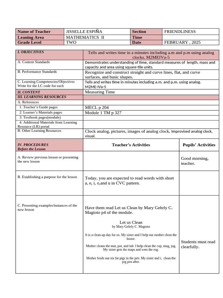 Detailed Lesson Plan Mathematics 2 | PDF | Learning