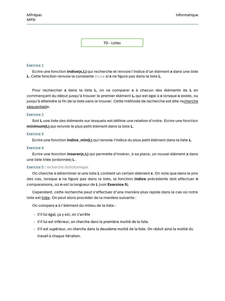 Fonctions Python sur les listes triées | PDF | Algorithmes et ...