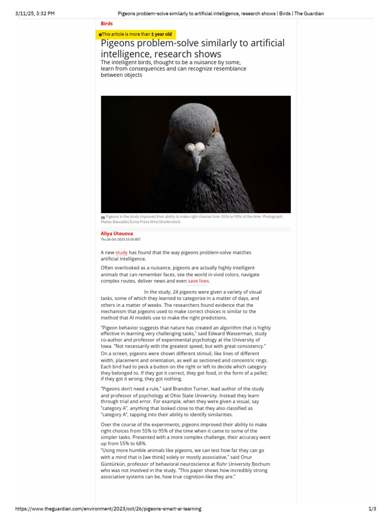 Pigeons Exhibit AI-Like Problem Solving | PDF | Intelligence (AI ...