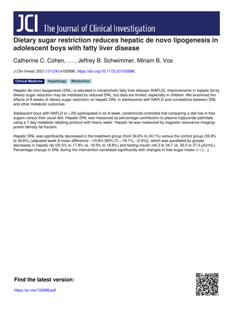 Dietary Sugar Restriction Reduces Hepatic de Novo Lipogenesis in ...