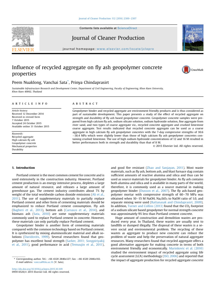 Recycled Aggregate in Fly Ash Geopolymer Concrete | PDF | Concrete | Cement
