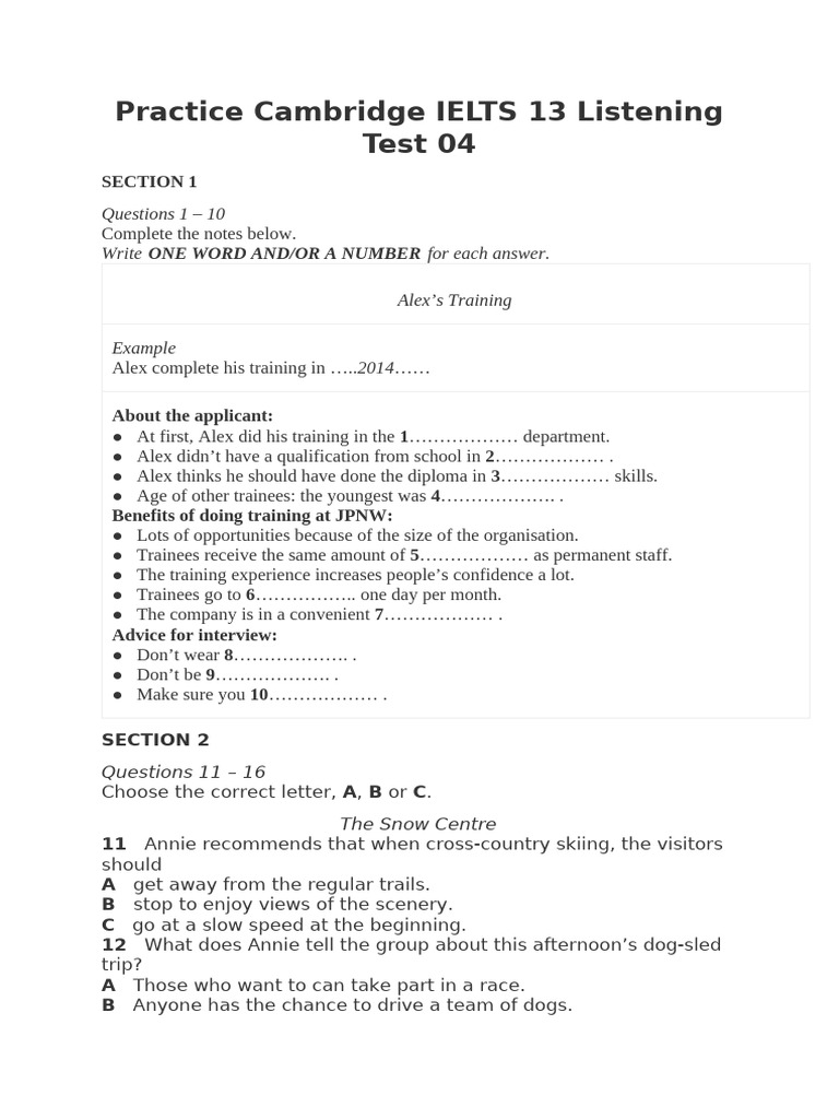Cambridge IELTS 13 Listening Practice | PDF | Nutrition Facts Label ...