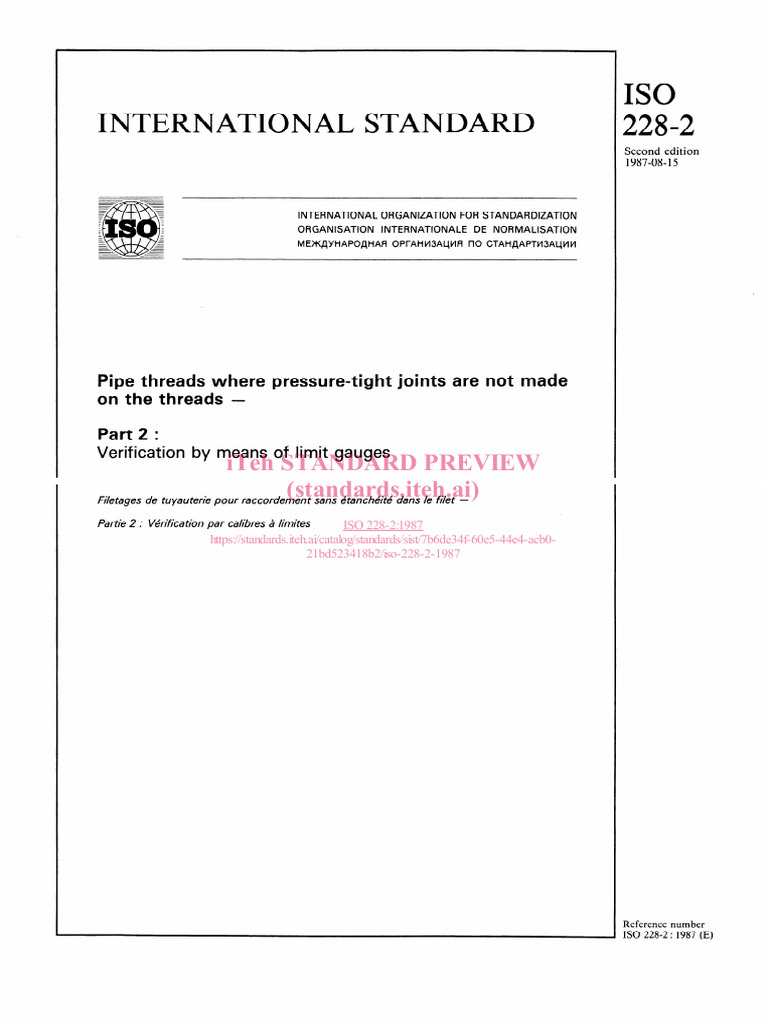 ISO 228-2:1987 Pipe Thread Verification | PDF | International ...