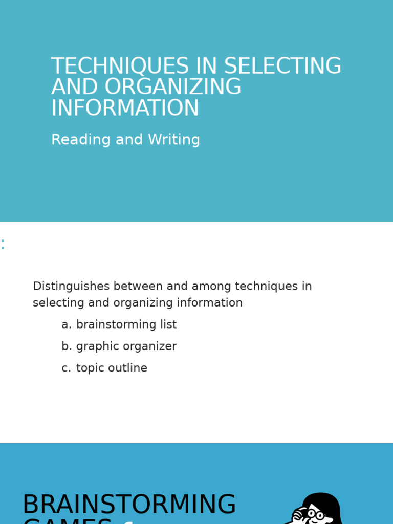 LESSON 2 TECHNIQUES IN SELECTING AND ORGANIZING INFORMATION | PDF ...