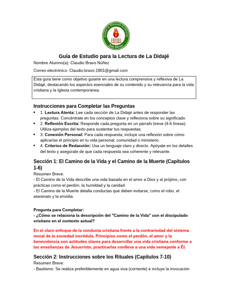 Guía de Estudio: La Didajé y su Relevancia | PDF | eucaristía | orador ...