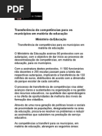 Transferência de Competências Para Os Municípios Em Matéria de Educação