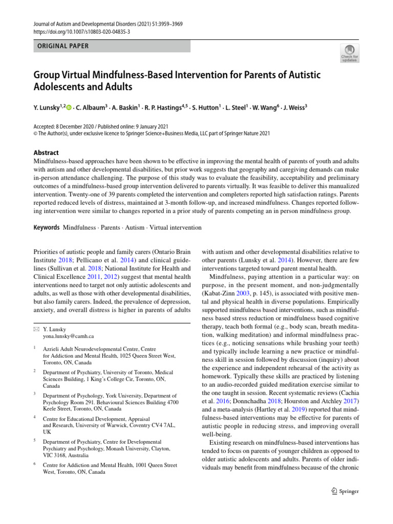 Virtual Mindfulness for Parents of Autistic Youth | PDF | Autism ...