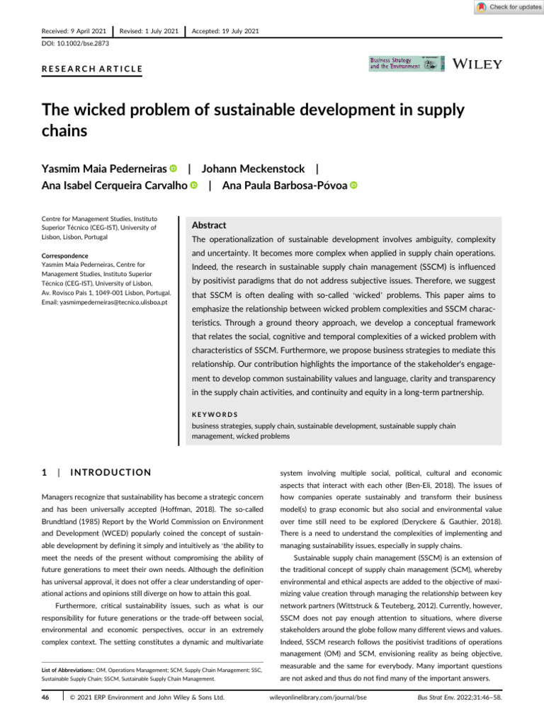 The Wicked Problem of Sustainable Development in Supply Chains | PDF ...