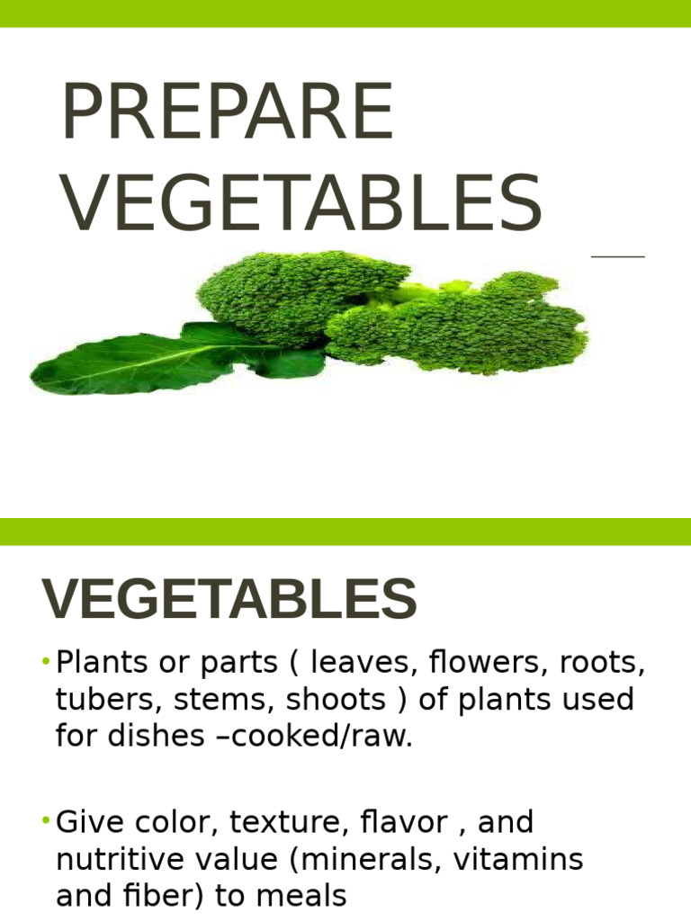 Vegetable Preparation and Cooking Guide | PDF | Vegetables | Cooking