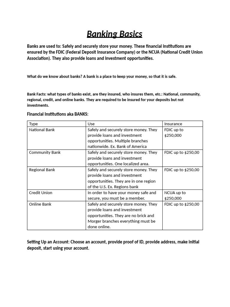 Understanding Banking Basics and Accounts | PDF | Banks | Federal ...
