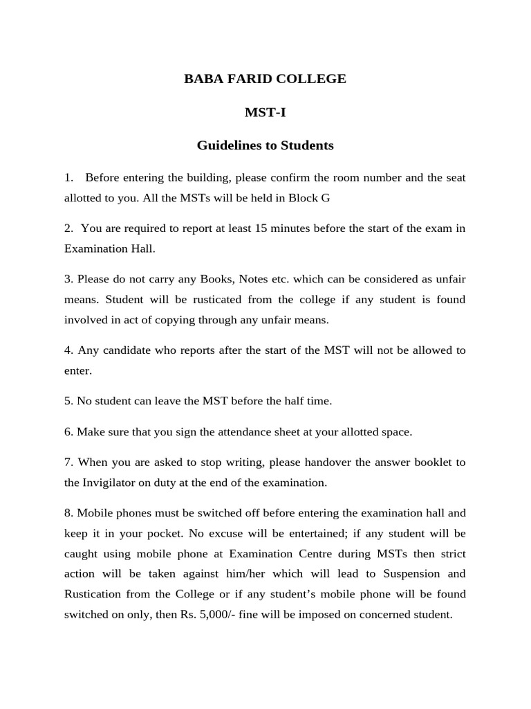 MST Guidelines BFC (For Students) 2 | PDF
