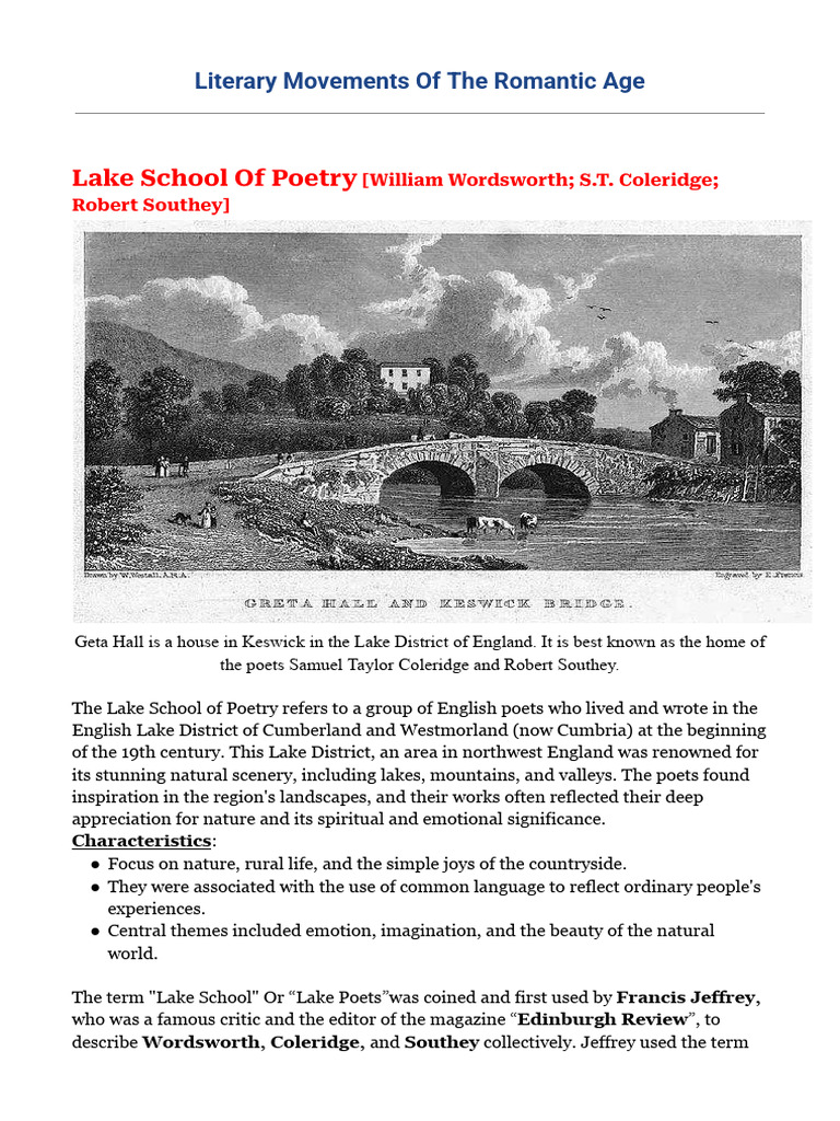 Overview of Romantic Poetry Schools | PDF | William Wordsworth | John Keats