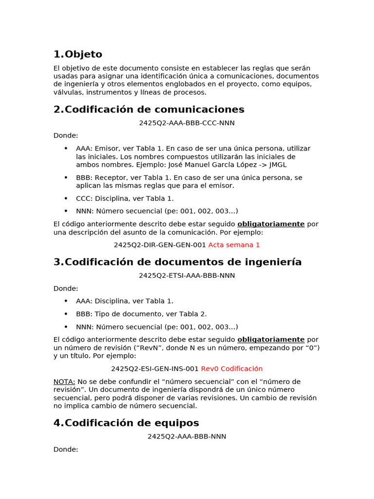 Reglas de Codificación de Documentos y Equipos | PDF | Turbina ...