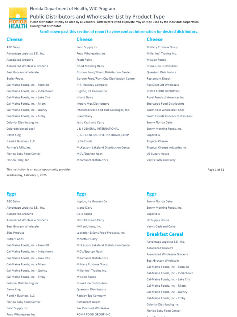 Florida Distributor Product List | PDF | Grocery Store | Dairy