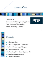 Introduction To C++: Usharani.M Department of Computer Applications Agni College of Technology Anna University, Chennai