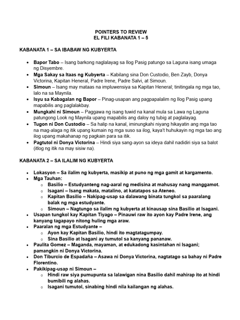 Pointers To Review El Fili 1 5 | PDF