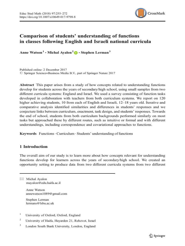 Understanding Functions in English vs. Israeli Curricula | PDF ...