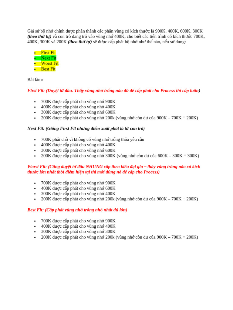 First Fit Worst Fit Best Fit | PDF