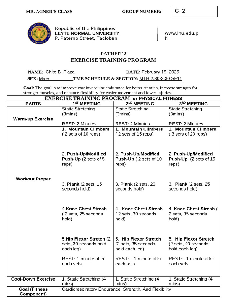 Training Exercise Program Group02 Pdf Physical Fitness