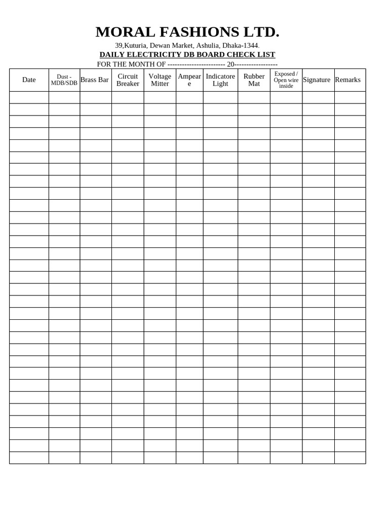 Daily DB Board Checklist | PDF